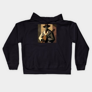 Abstract Art - a man playing guitar, JAZZ man Kids Hoodie